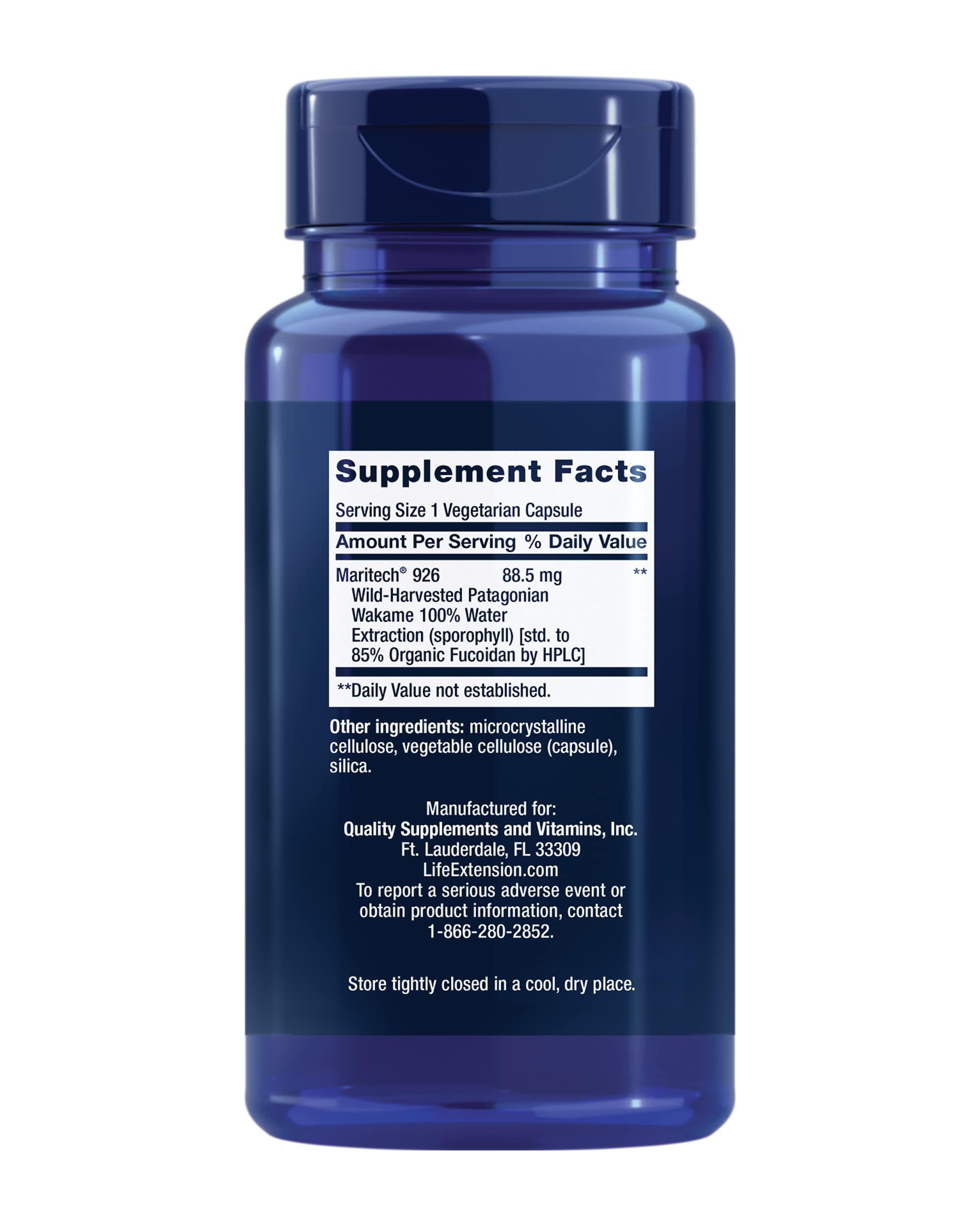 Life Extension Fucoidan Maritech 926, gélules pratiques et sans gluten pour usage quotidien.