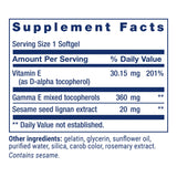 Étiquette Life Extension Gamma E Mixed Tocopherols affichant les ingrédients.