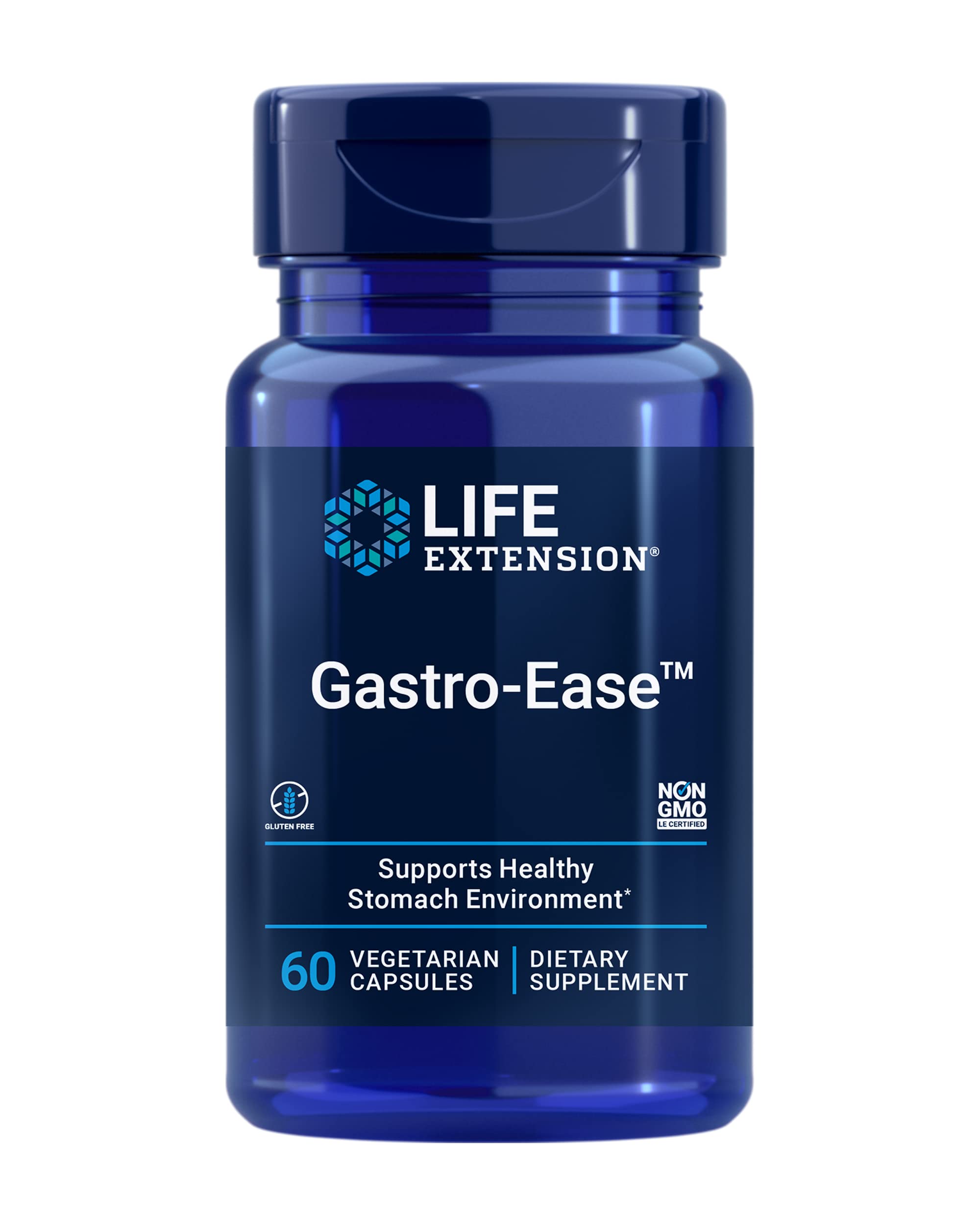 Life Extension Gastro-Ease: bouteille et etiquette, confort digestif potentiel apres repas