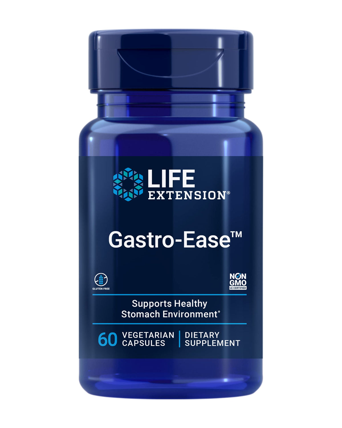 Life Extension Gastro-Ease: bouteille et etiquette, confort digestif potentiel apres repas