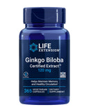 Life Extension Ginkgo Biloba – bouteille montrant la dose de 120 mg pour soutenir la mémoire.