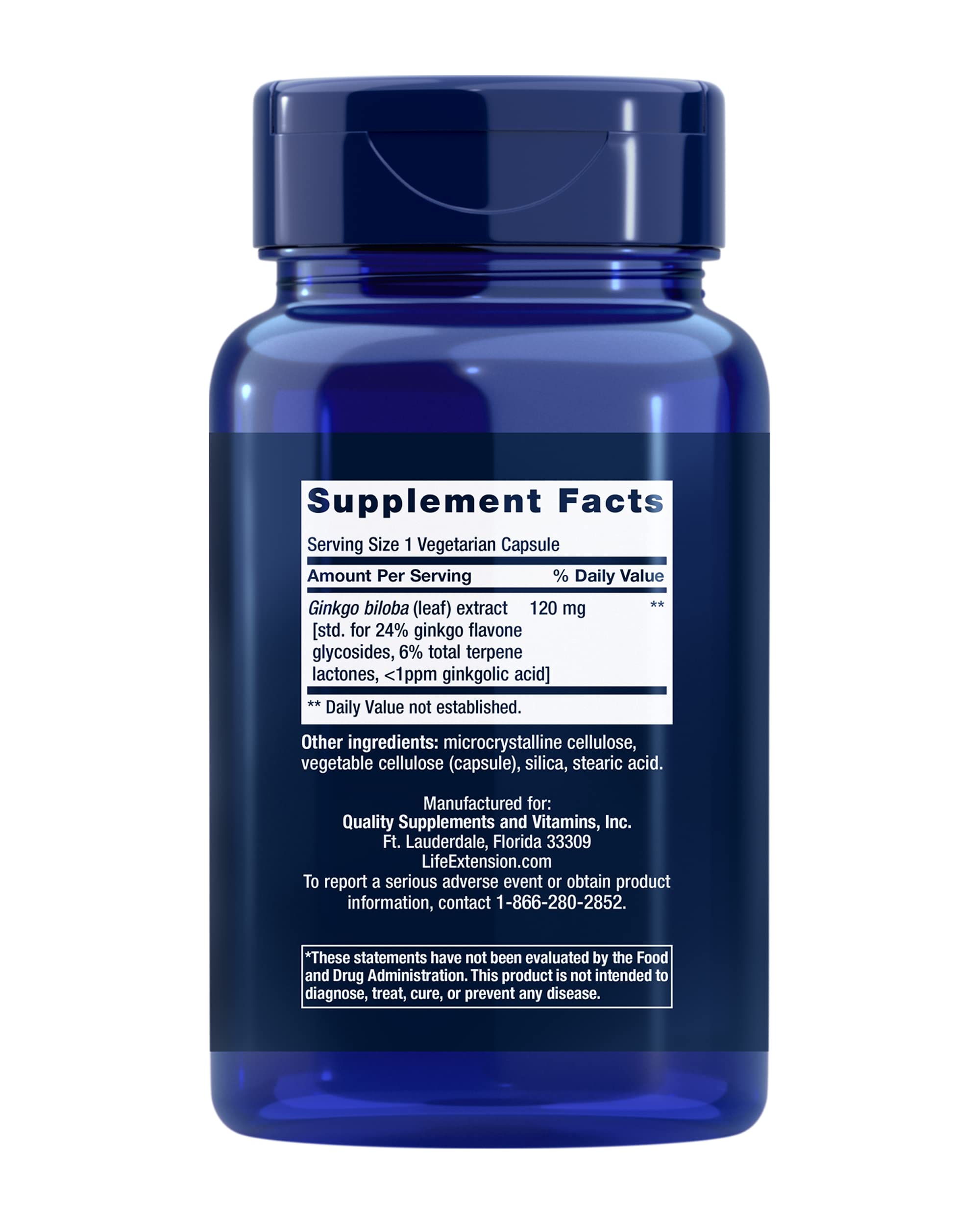 Life Extension Ginkgo Biloba – capsules alignées, faciles à intégrer dans une routine quotidienne.