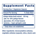 Étiquette Life Extension Ginkgo Biloba avec pureté et chiffres clés pour la traçabilité.