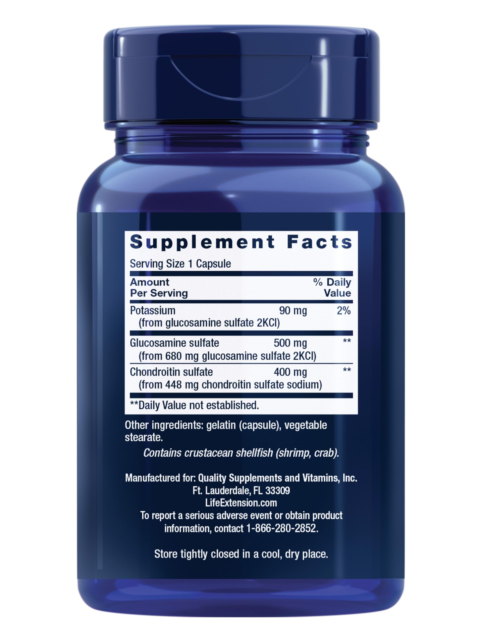 Life Extension glucosamine-chondroitin: capsules faciles à avaler pour la mobilité.