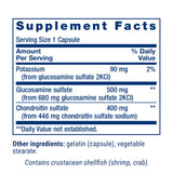 Life Extension glucosamine-chondroitin: étiquette transparente et ingrédients.