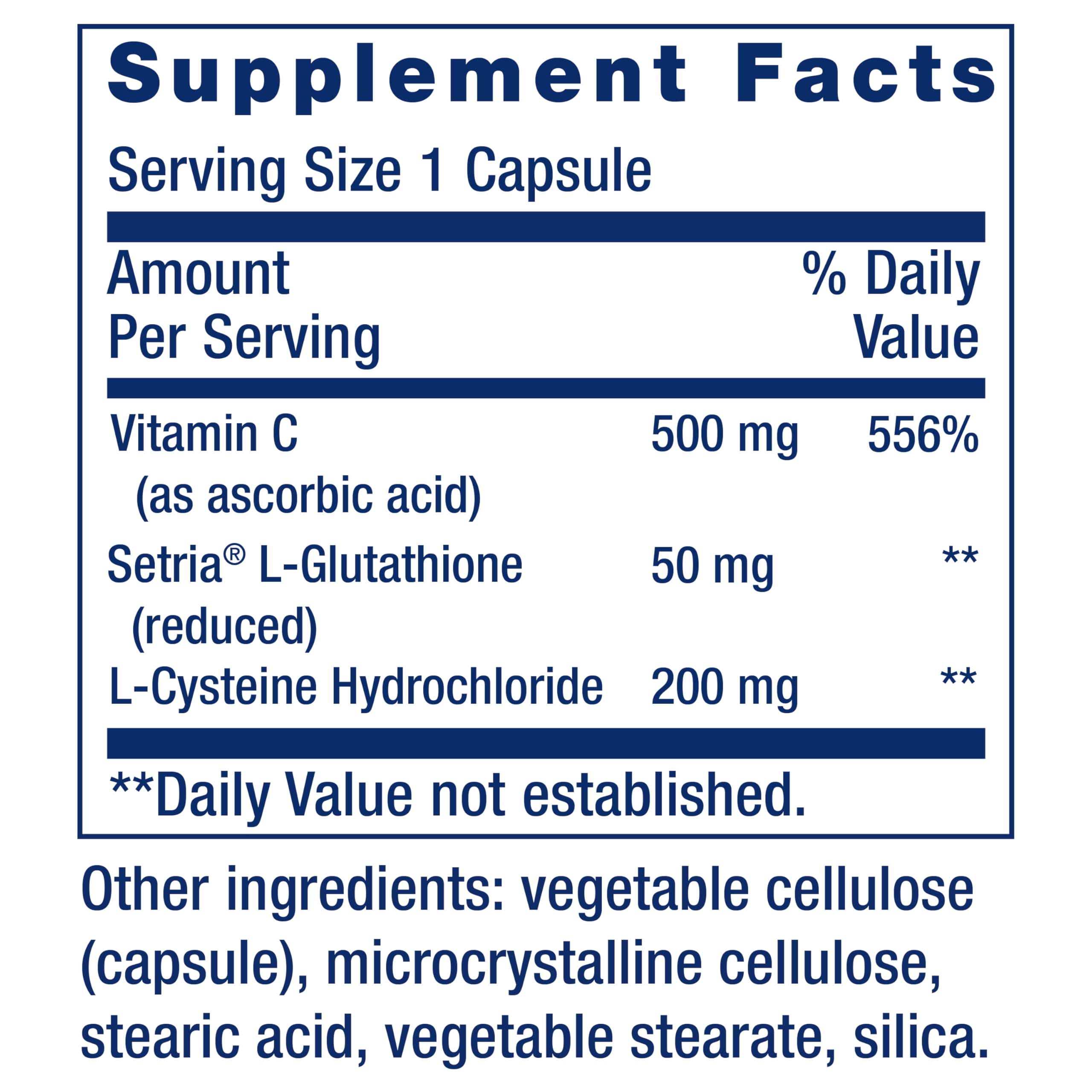 Life Extension Glutathione-Cystéine-Vitamine C : ingrédients clés et bénéfices potentiels.