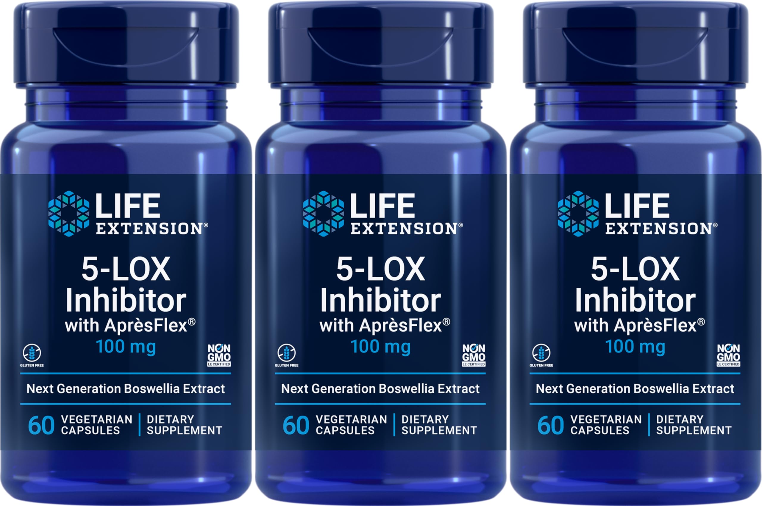 Life Extension 5-LOX Inhibitor avec ApresFlex — bouteille prête à l’emploi pour une routine quotidienne.
