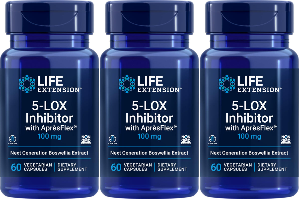 Life Extension 5-LOX Inhibitor avec ApresFlex — bouteille prête à l’emploi pour une routine quotidienne.