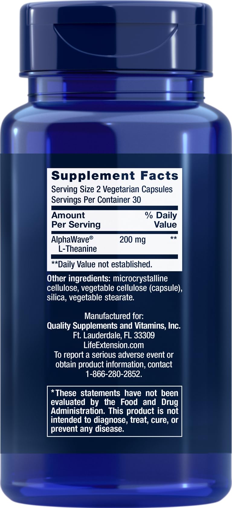 Life Extension L-Theanine, capsules végétariennes, soutien relaxation et concentration légère.