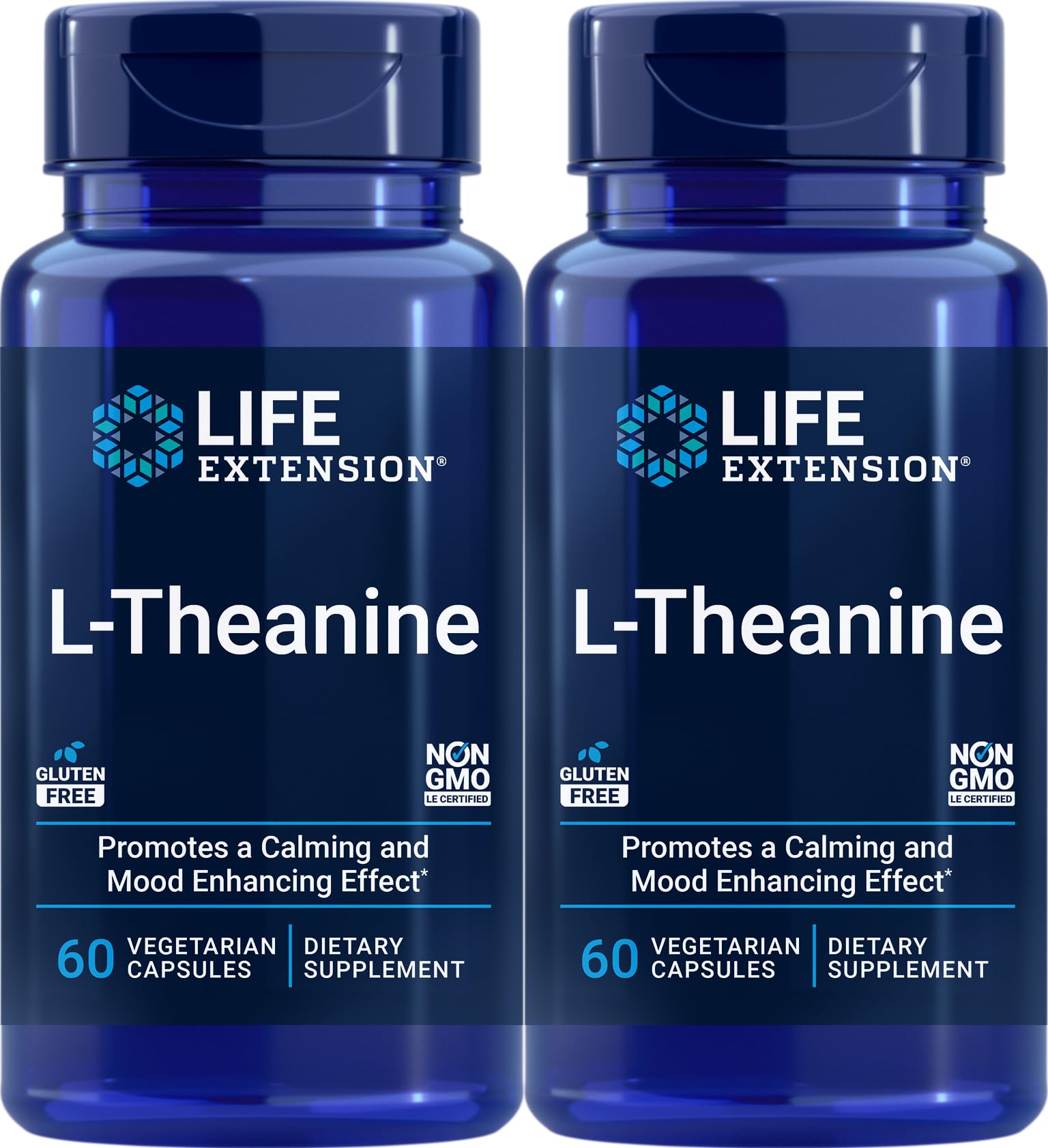 Life Extension L-Theanine, pack de 2 boîtes, capsules végétariennes pour un calme durable.