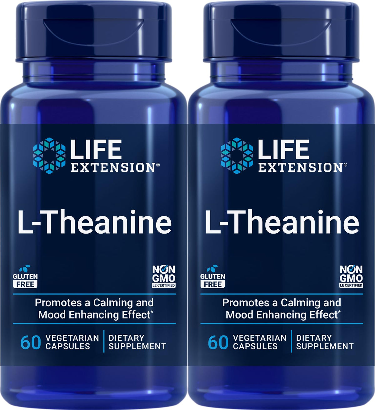 Life Extension L-Theanine, pack de 2 boîtes, capsules végétariennes pour un calme durable.