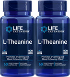 Life Extension L-Theanine, pack de 2 boîtes, capsules végétariennes pour un calme durable.