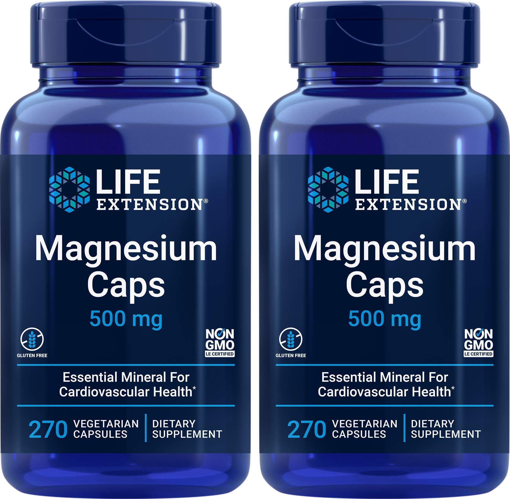 Life Extension magnésium 500 mg – bouteille verte, soutien potentiel détente et énergie.