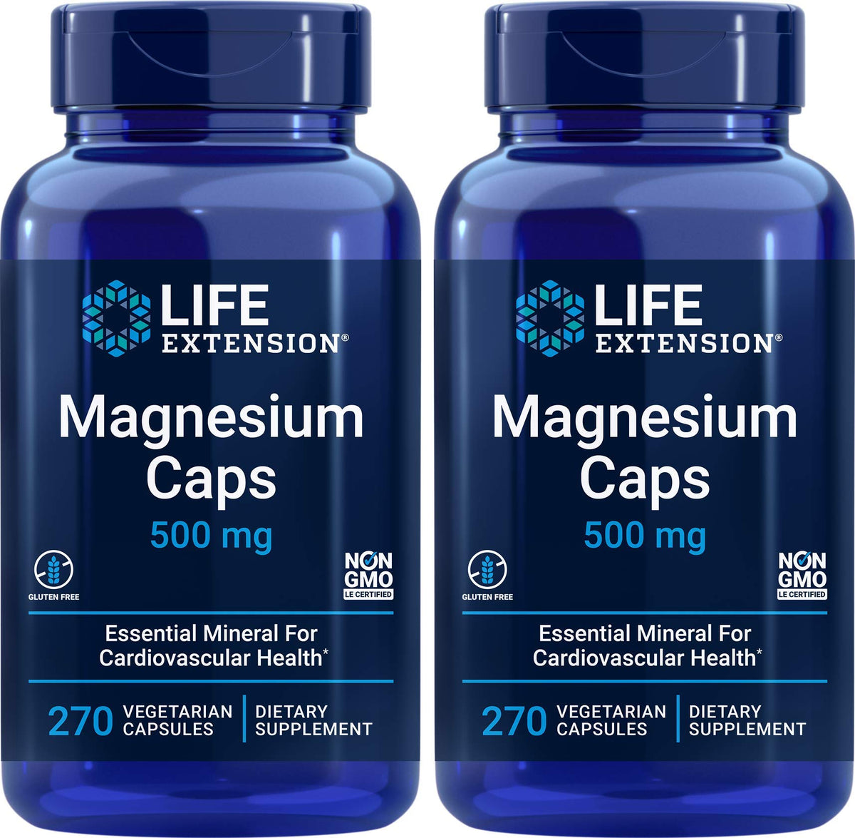 Life Extension magnésium 500 mg – bouteille verte, soutien potentiel détente et énergie.
