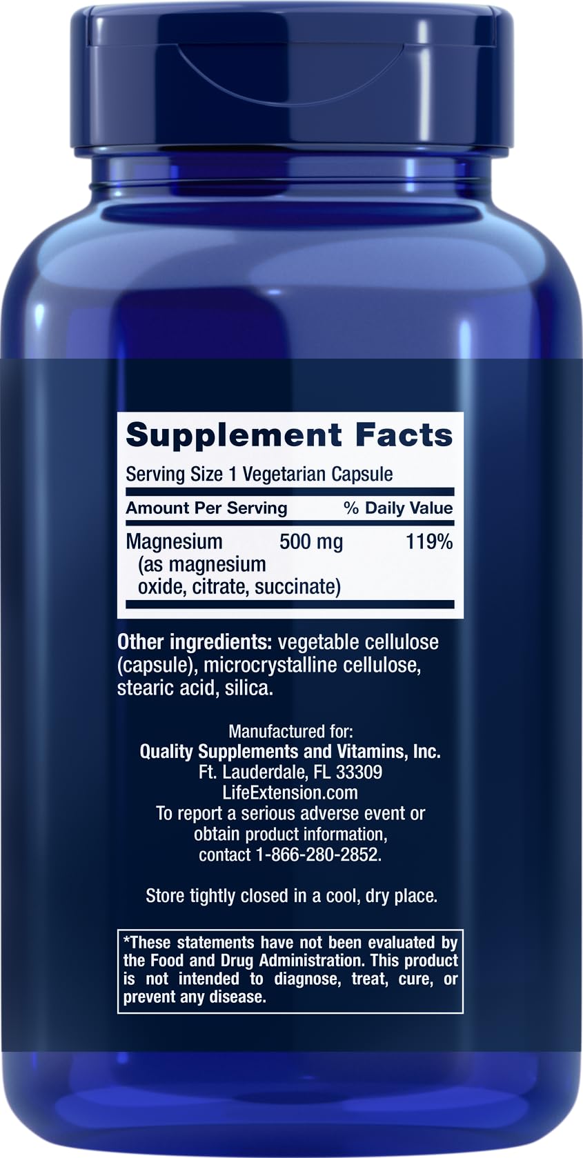 Life Extension Magnésium Caps 500mg – détail des 3 formes de magnésium.