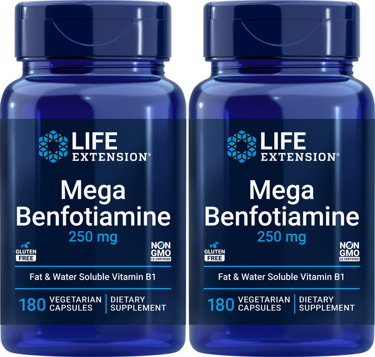 Life Extension Mega Benfotiamine: bouteille de capsules prête à une utilisation quotidienne.