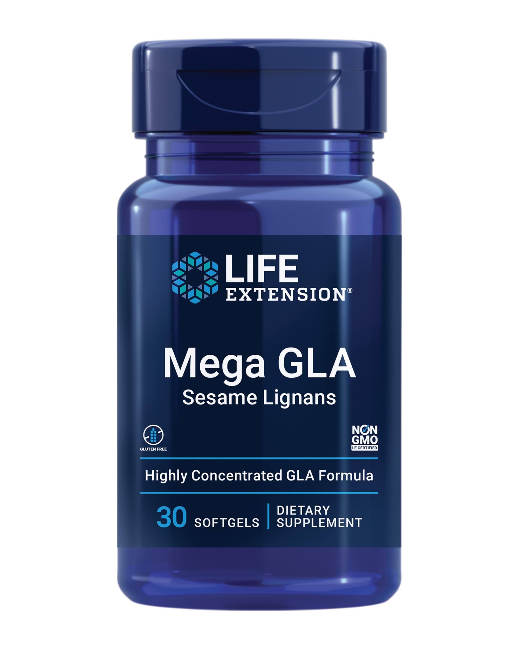 Life Extension Mega GLA Sesame Lignans – bouteille et gélules visibles pour la routine santé.