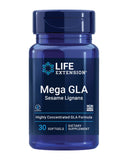 Life Extension Mega GLA Sesame Lignans – bouteille et gélules visibles pour la routine santé.