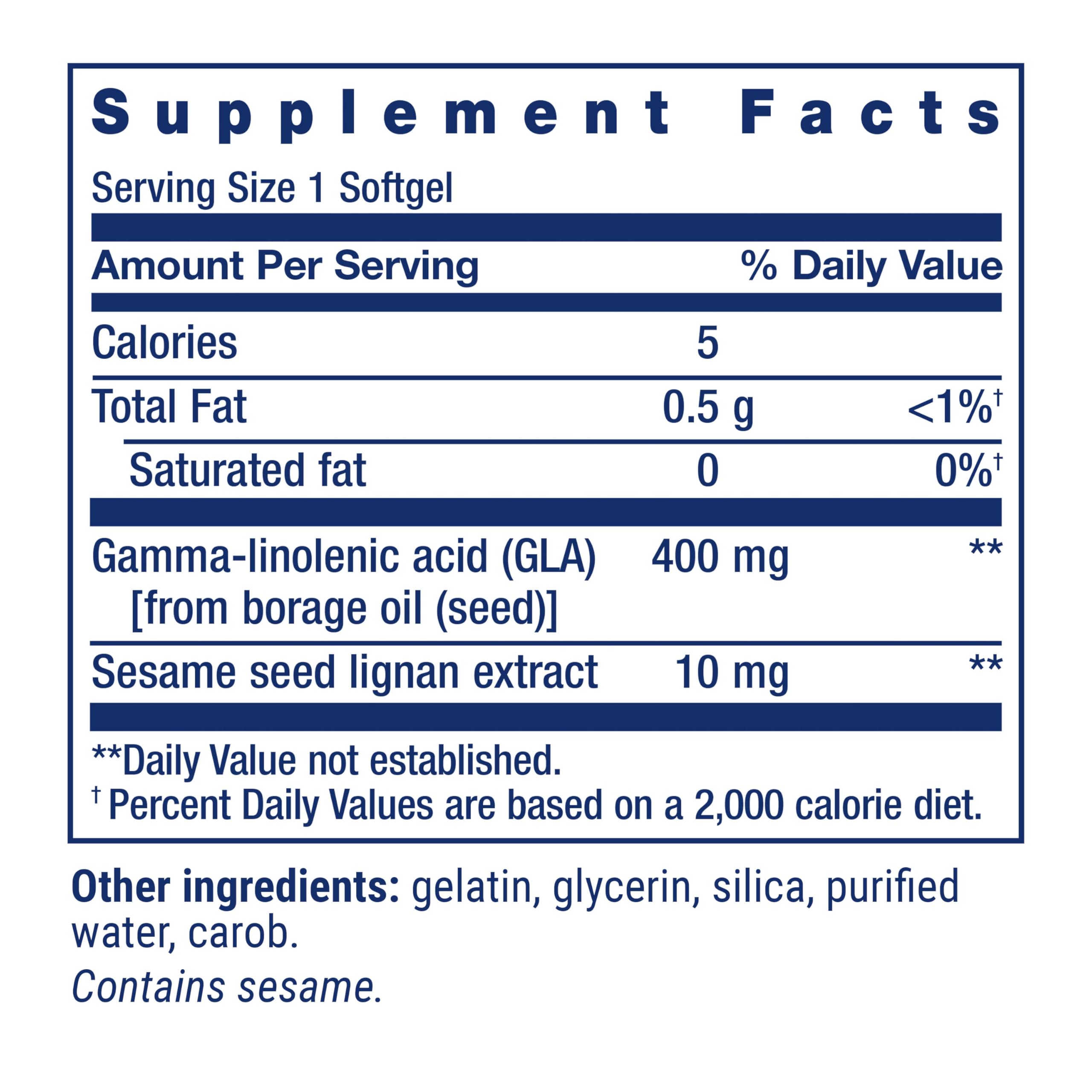 Life Extension Mega GLA Sesame Lignans – gélules oméga-6 utiles dans une alimentation équilibrée.