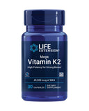 Life Extension Mega Vitamine K2, bouteille gélules, soutien potentiel à la densité osseuse.