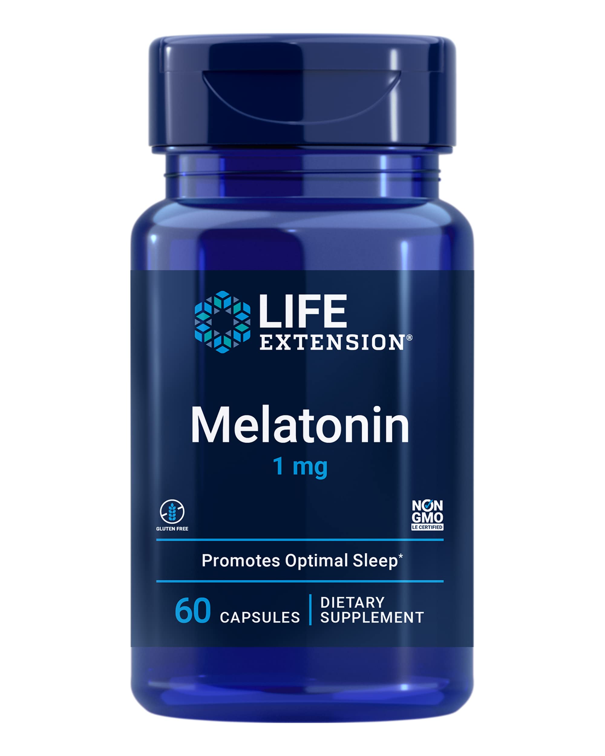 Life Extension Mélatonine 1 mg – bouteille 60 capsules, facilite l’endormissement et le rythme circadien.