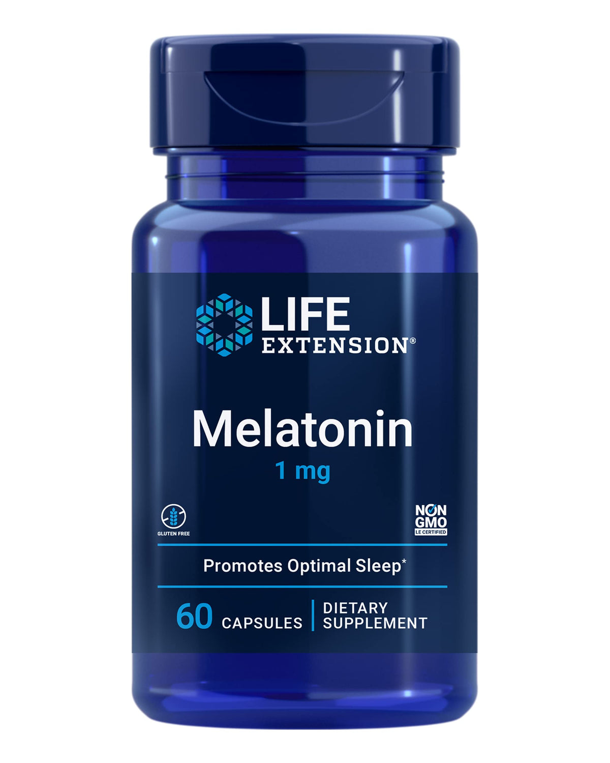 Life Extension Mélatonine 1 mg – bouteille 60 capsules, facilite l’endormissement et le rythme circadien.