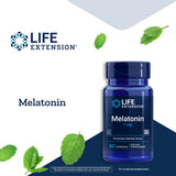 Life Extension Mélatonine 1 mg – capsules dans une boîte, routine nocturne simple.