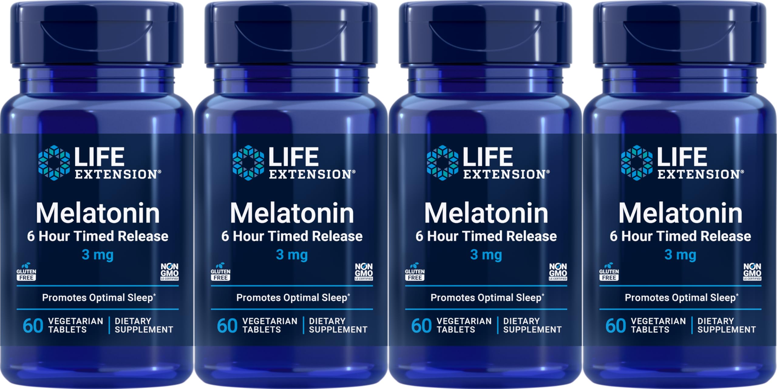 Life Extension Mélatonine : bouteille illustrant la libération lente sur six heures
