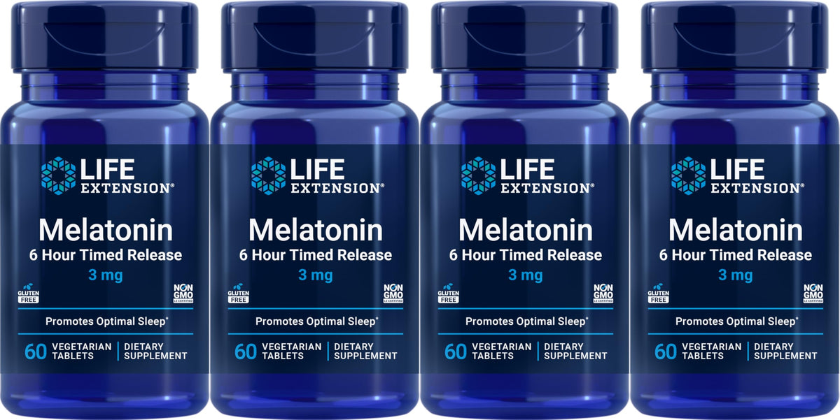 Life Extension Mélatonine : bouteille illustrant la libération lente sur six heures