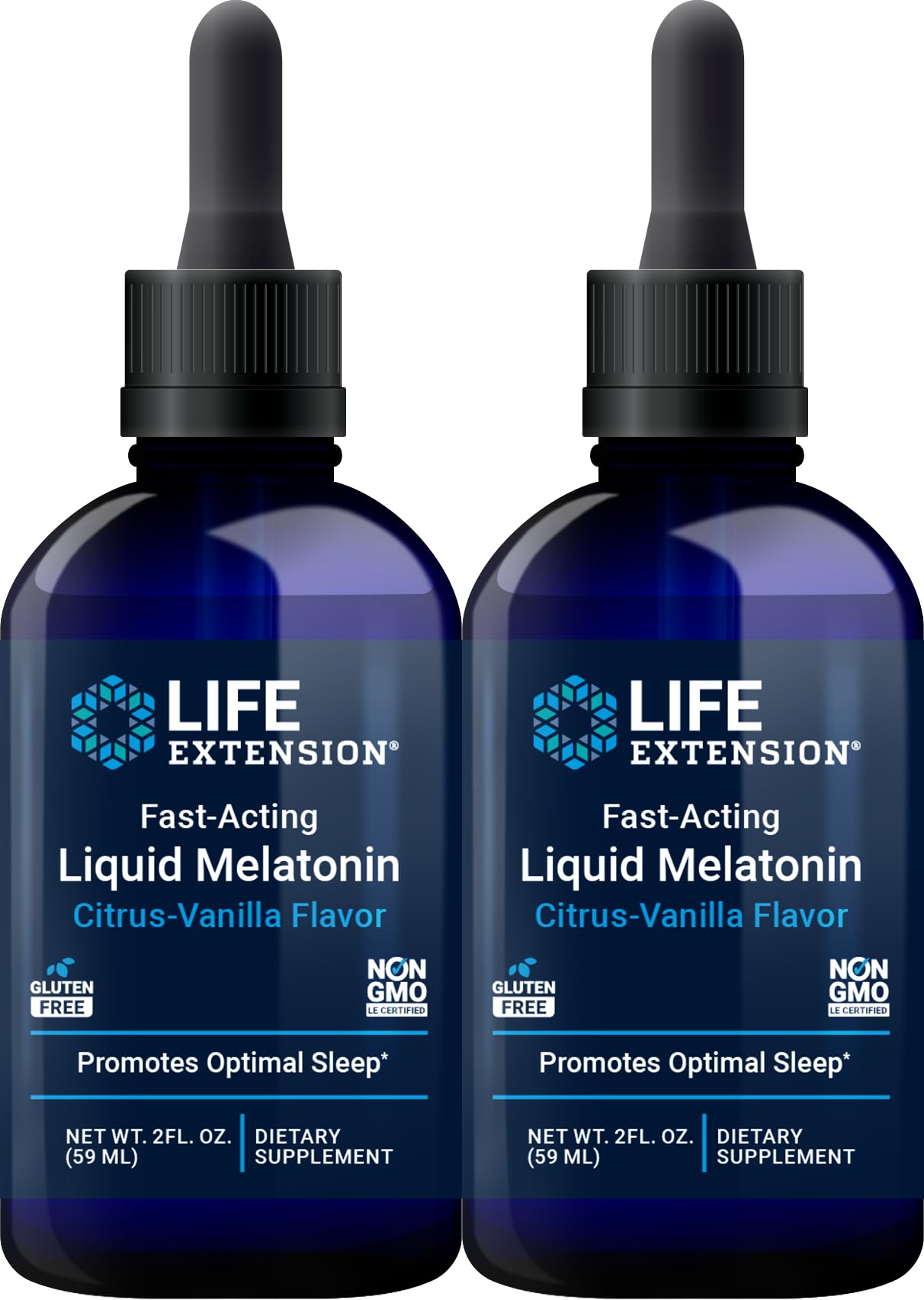 Life Extension Mélatonine Liquide Citrus-Vanille, flacon et étiquette, soutien potentiel au rituel nocturne.