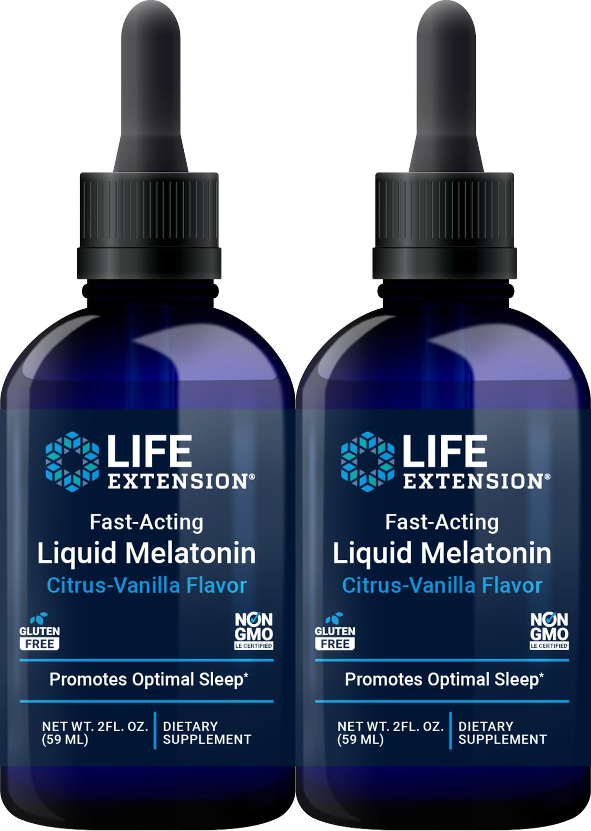Life Extension Mélatonine Liquide Citrus-Vanille, flacon et étiquette, soutien potentiel au rituel nocturne.