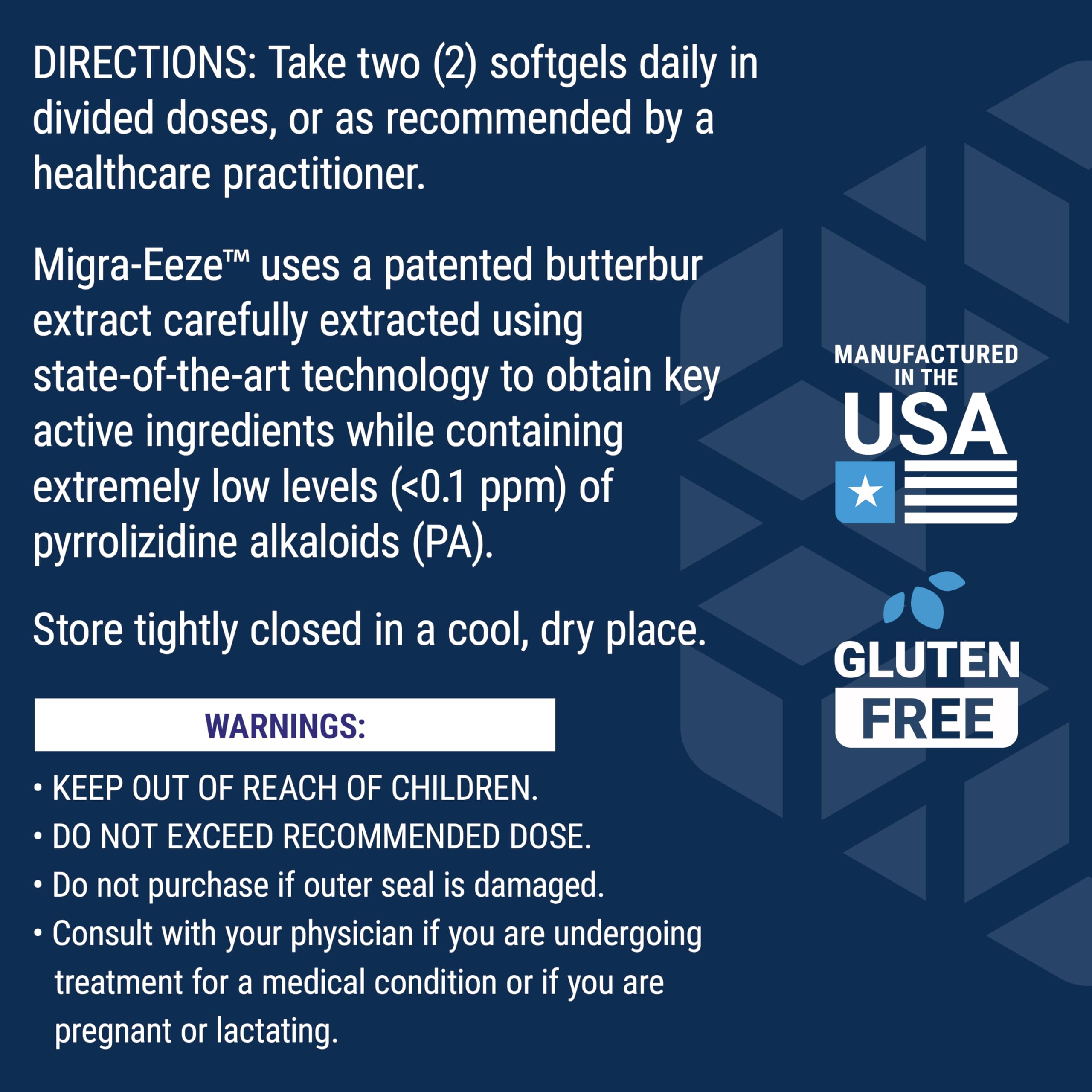 Life Extension Migra-Eeze, fabriqué aux États-Unis avec certificat d’analyse.