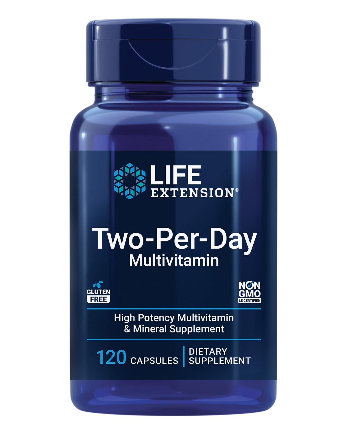 Life Extension – bouteille multivitamines deux-par-jour, soutien nutritionnel quotidien et pratique à emporter.