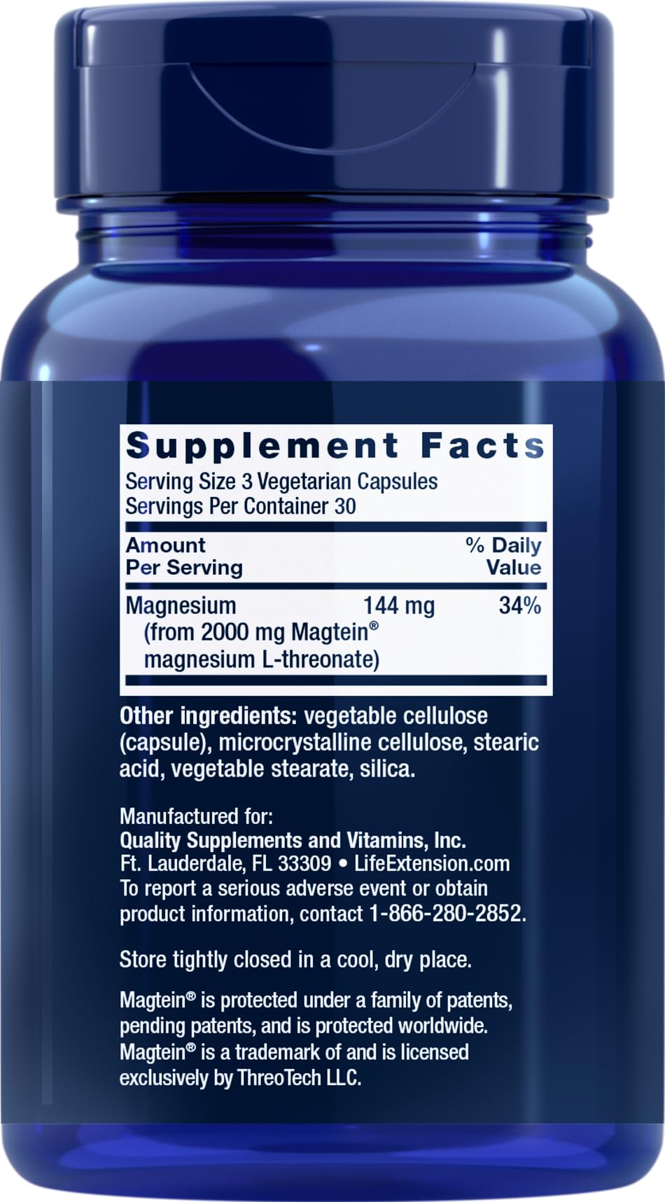 Life Extension Neuro-mag, bouteille et étiquette visibles, formule à absorption élevée pour les fonctions cognitives.