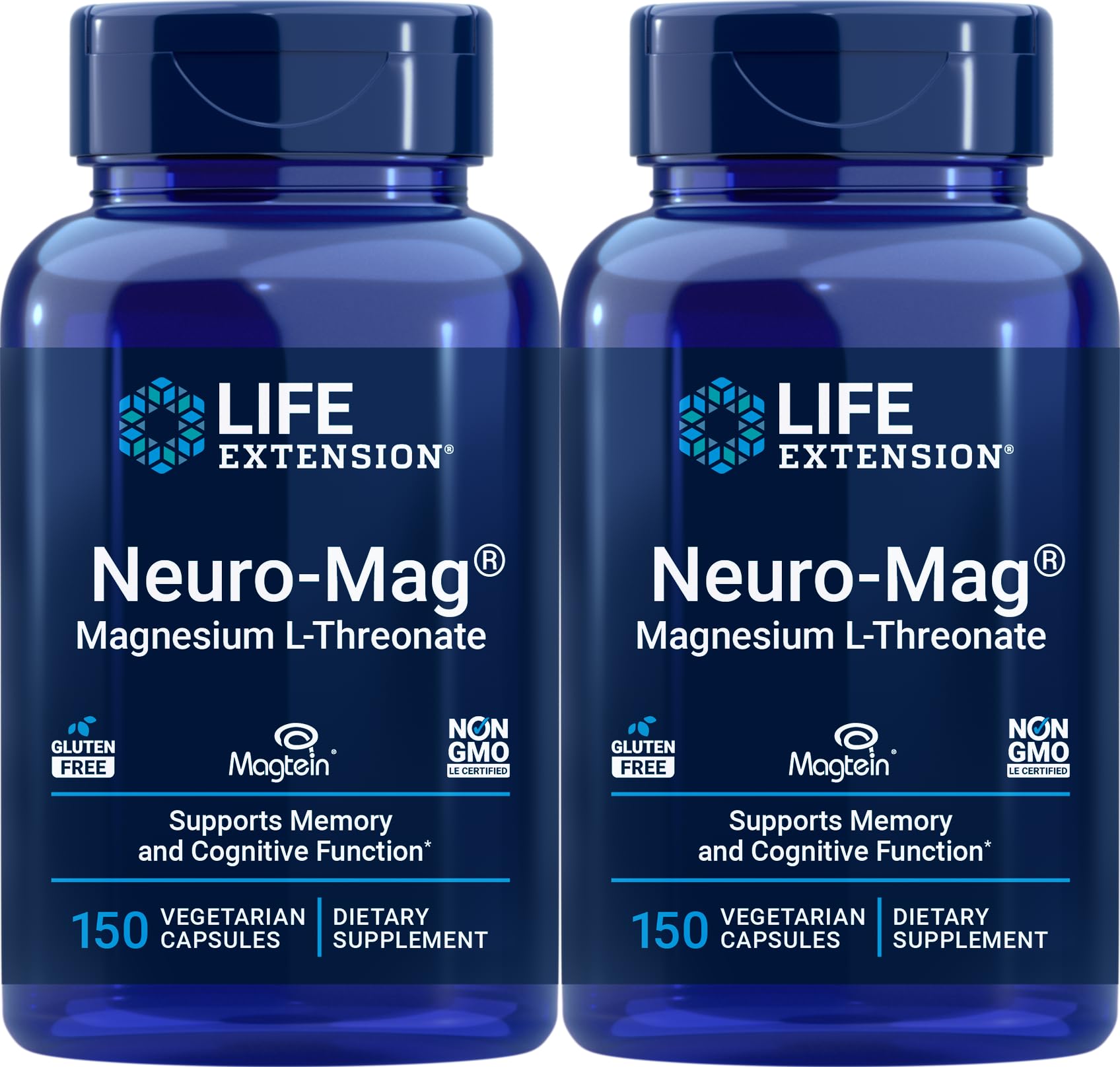 Life Extension Neuro-Mag lot de 2 bouteilles, capsules végétariennes potentiellement liées au soutien de la mémoire