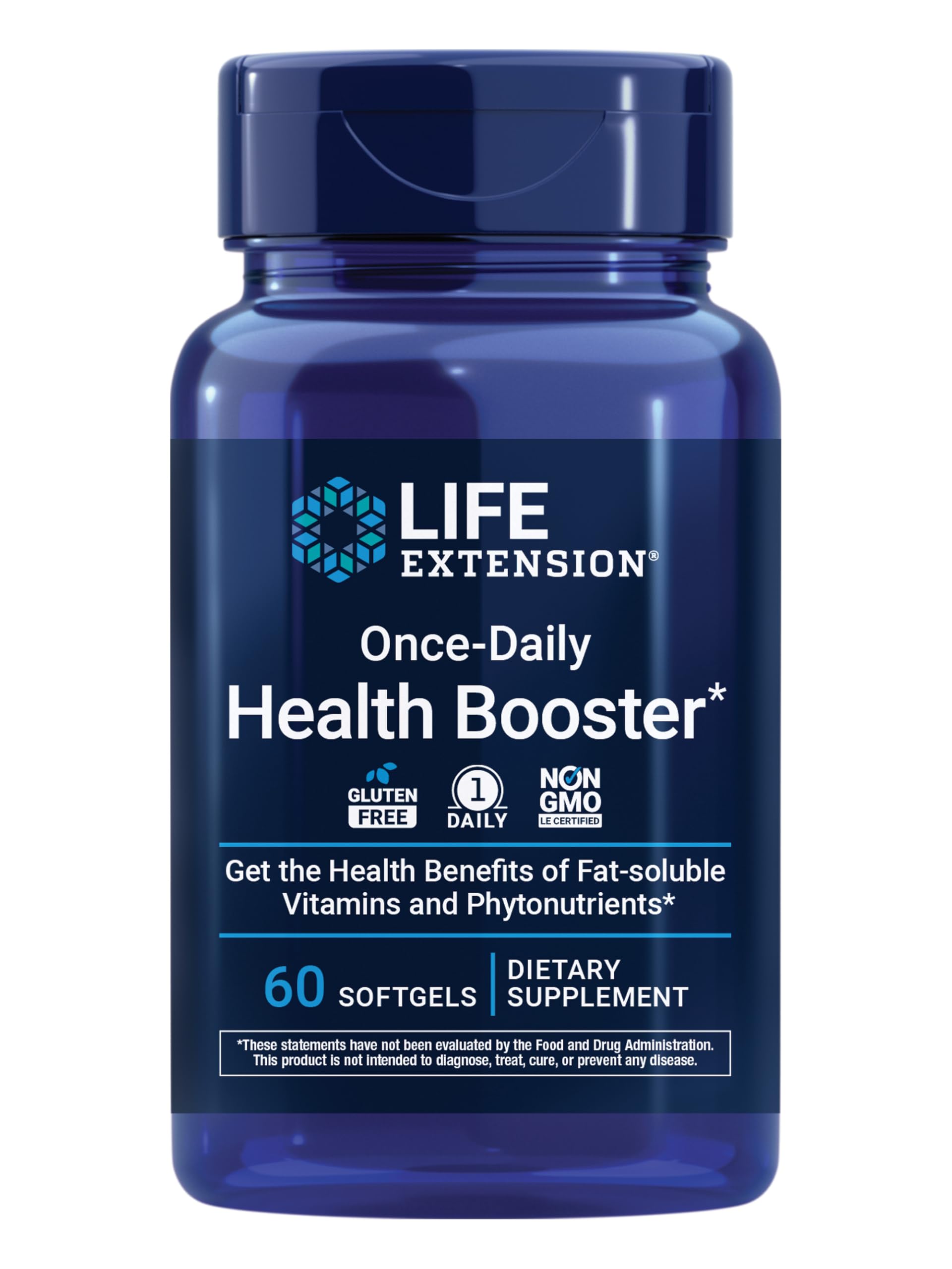 Life Extension Once-Daily Health Booster: bouteille affichant l'emballage pratique pour la routine quotidienne.