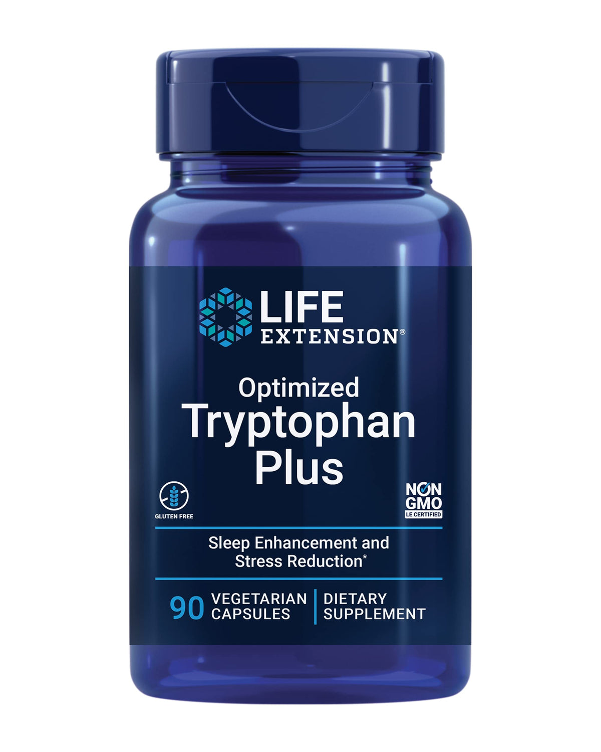 Life Extension Tryptophane Optimisé Plus – Bouteille: soutien potentiel au sommeil paisible et humeur équilibrée.