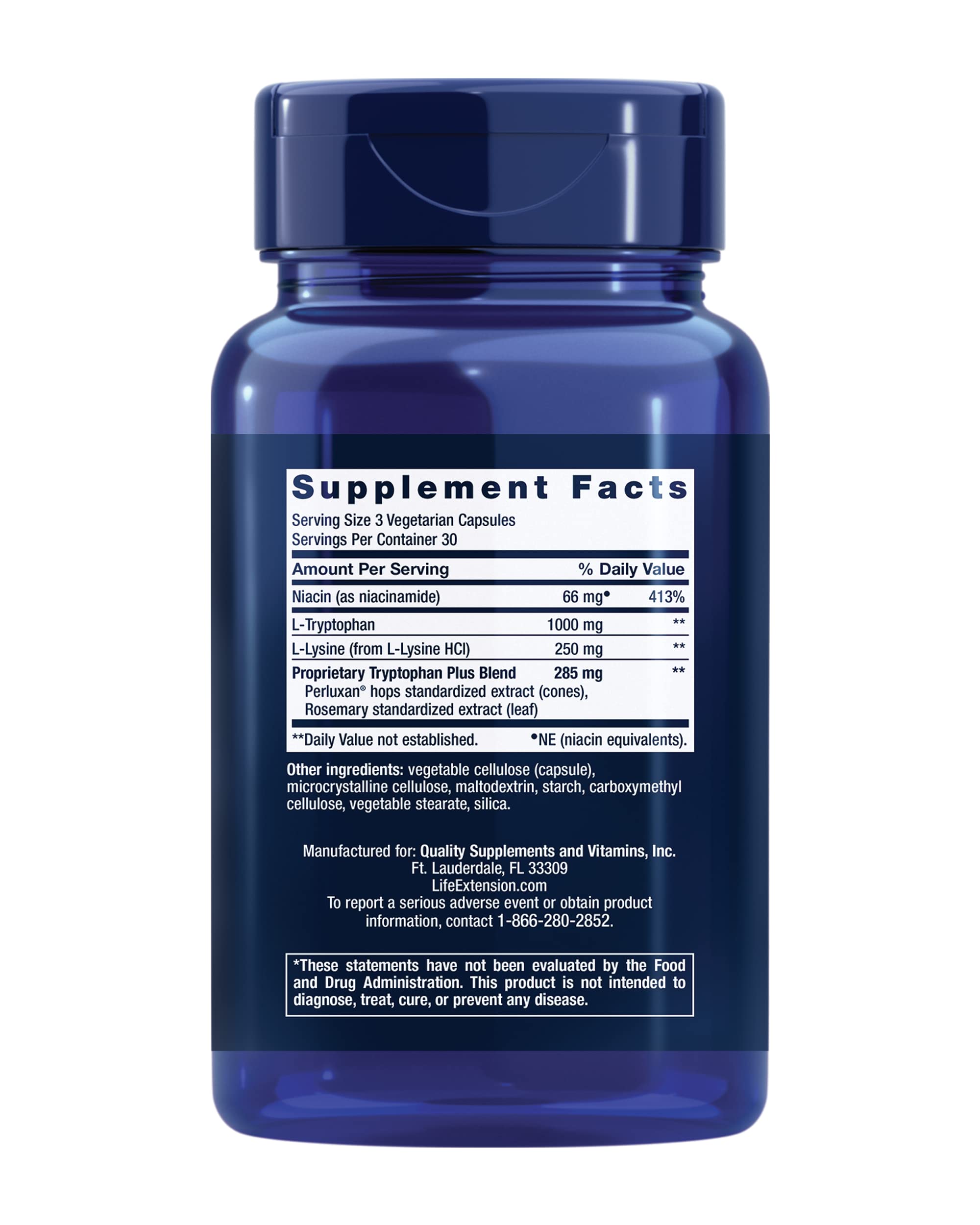Life Extension Tryptophane Optimisé Plus – Capsules: dose quotidienne pour soutien de l'humeur et du repos.