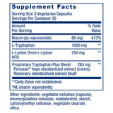 Life Extension Tryptophane Optimisé Plus – Etiquette sans gluten: adaptée aux régimes sans gluten et pureté.