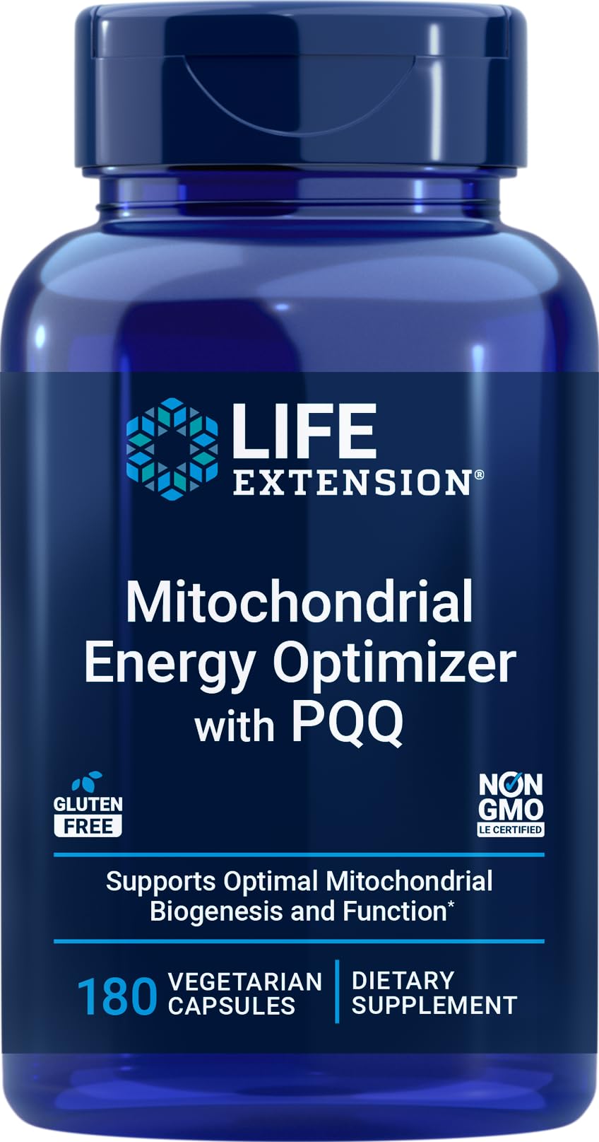 Life Extension Optimiseur Energie Mitochondriale avec PQQ – flacon sur fond blanc pour démarrage facile.