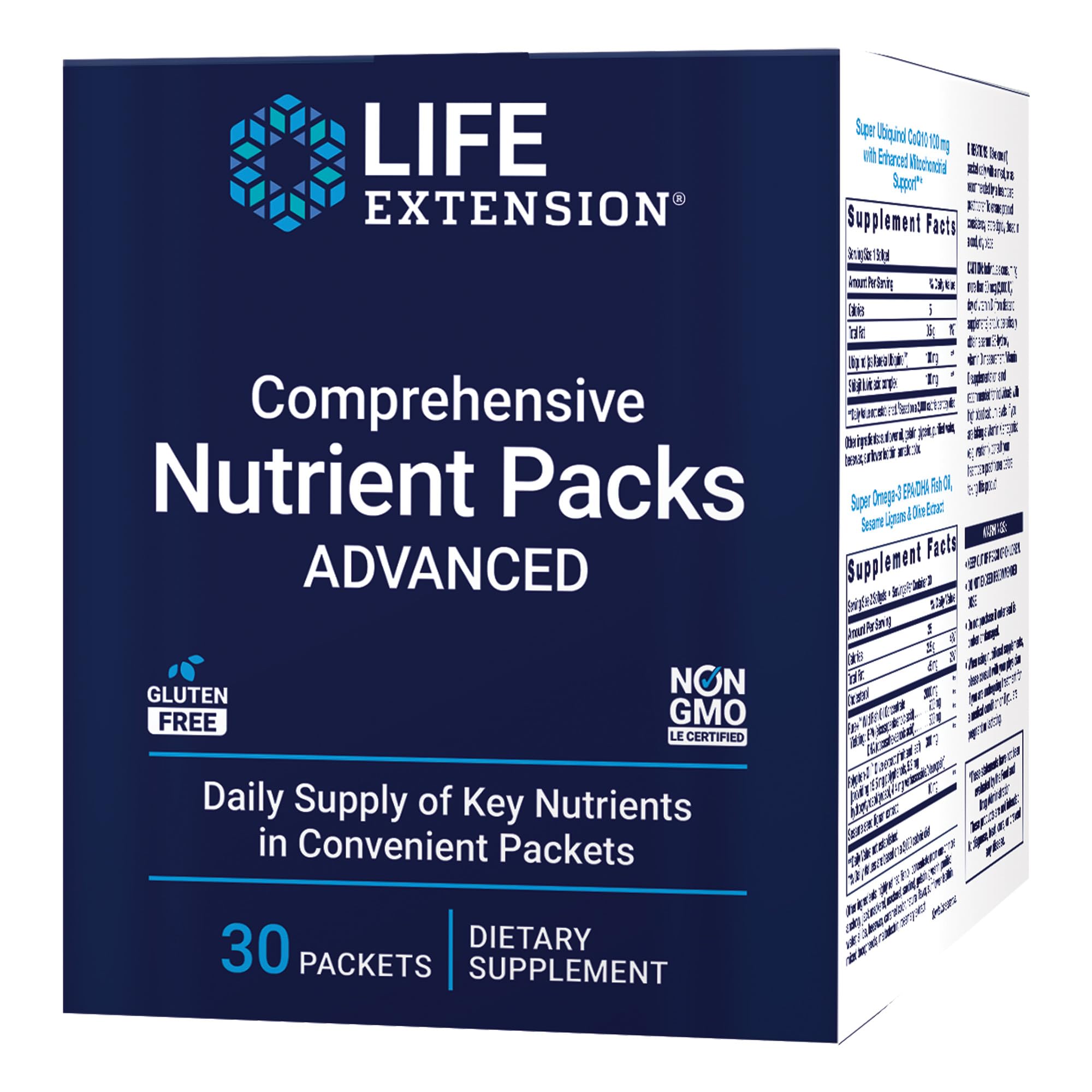 Life Extension Pack Avance — boîte montrant l'ensemble du pack quotidien pour le bien-être
