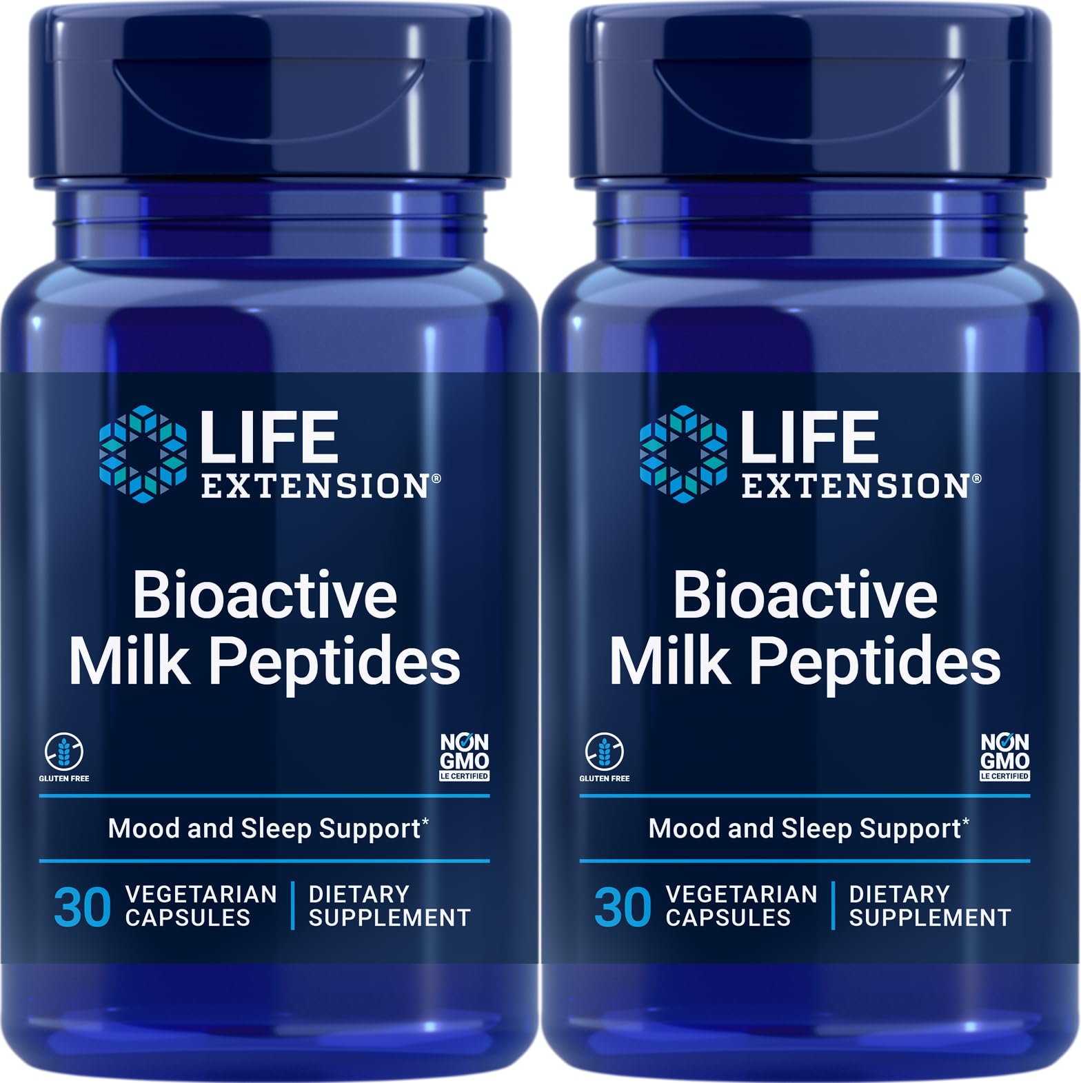 Life Extension Bioactive Milk Peptides – Bouteille double, soutien au bien-être et détente.