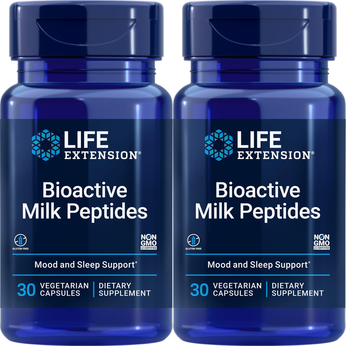 Life Extension Bioactive Milk Peptides – Bouteille double, soutien au bien-être et détente.