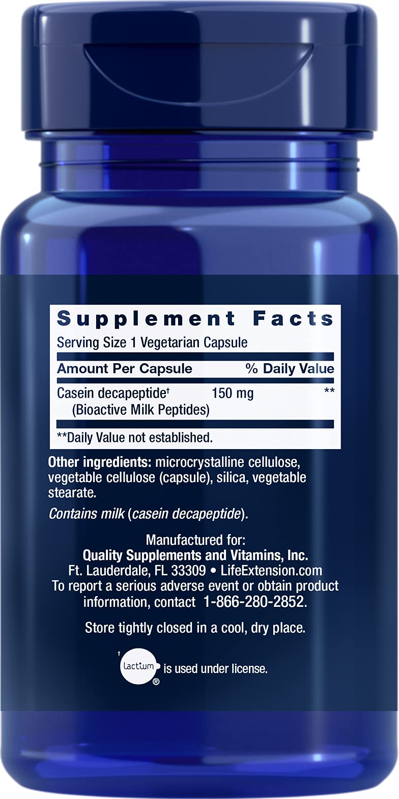 Life Extension Bioactive Milk Peptides – Capsules emballage double, formulation de qualité pour le sommeil.