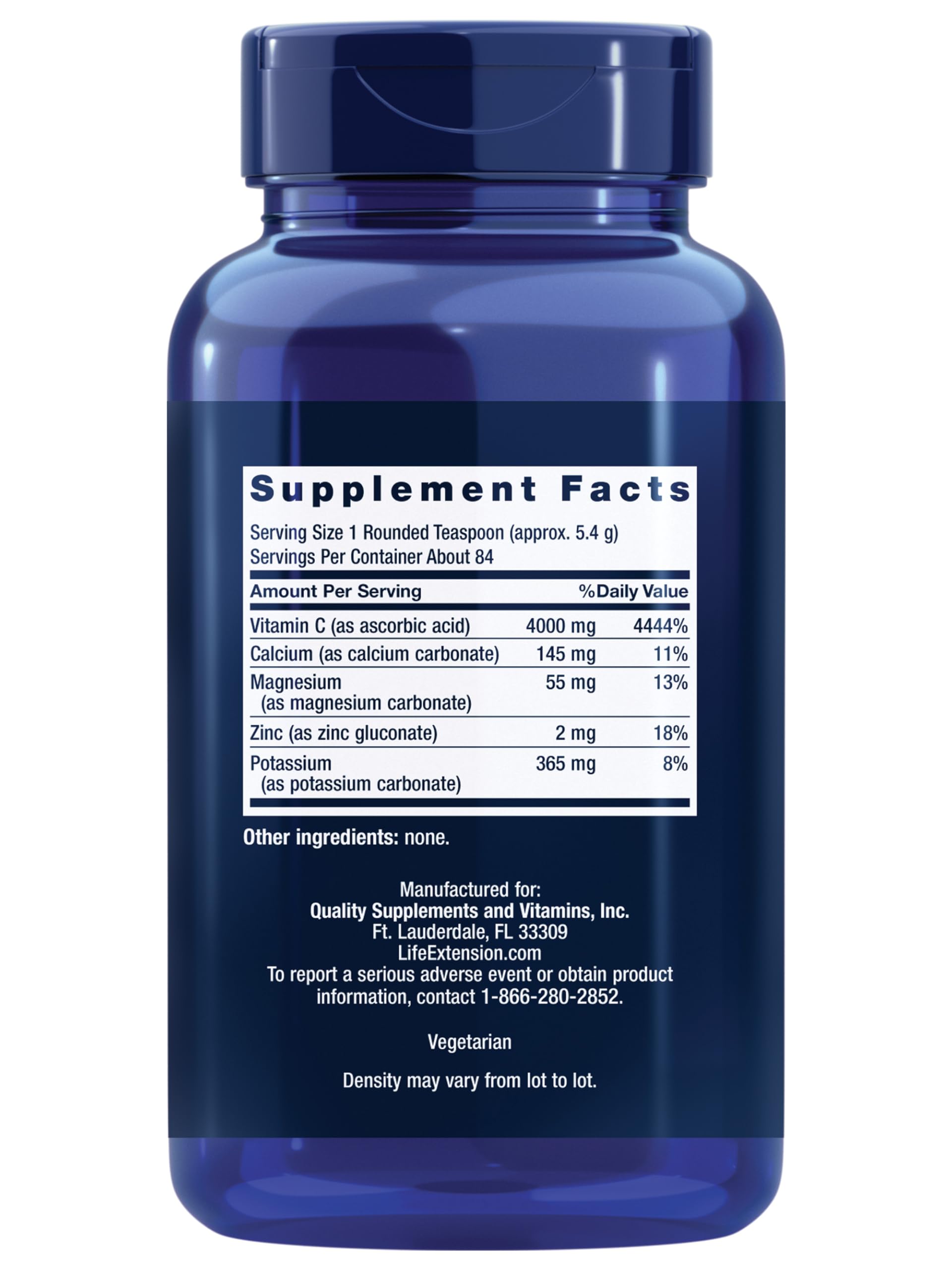 Life Extension Poudre vitamine C – cuillère dose utile pour mesurer facilement la dose tamponnée.