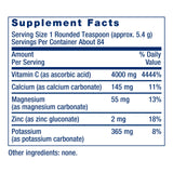 Life Extension Poudre vitamine C – étiquette et emballage, transparence qualité et sans OGM.