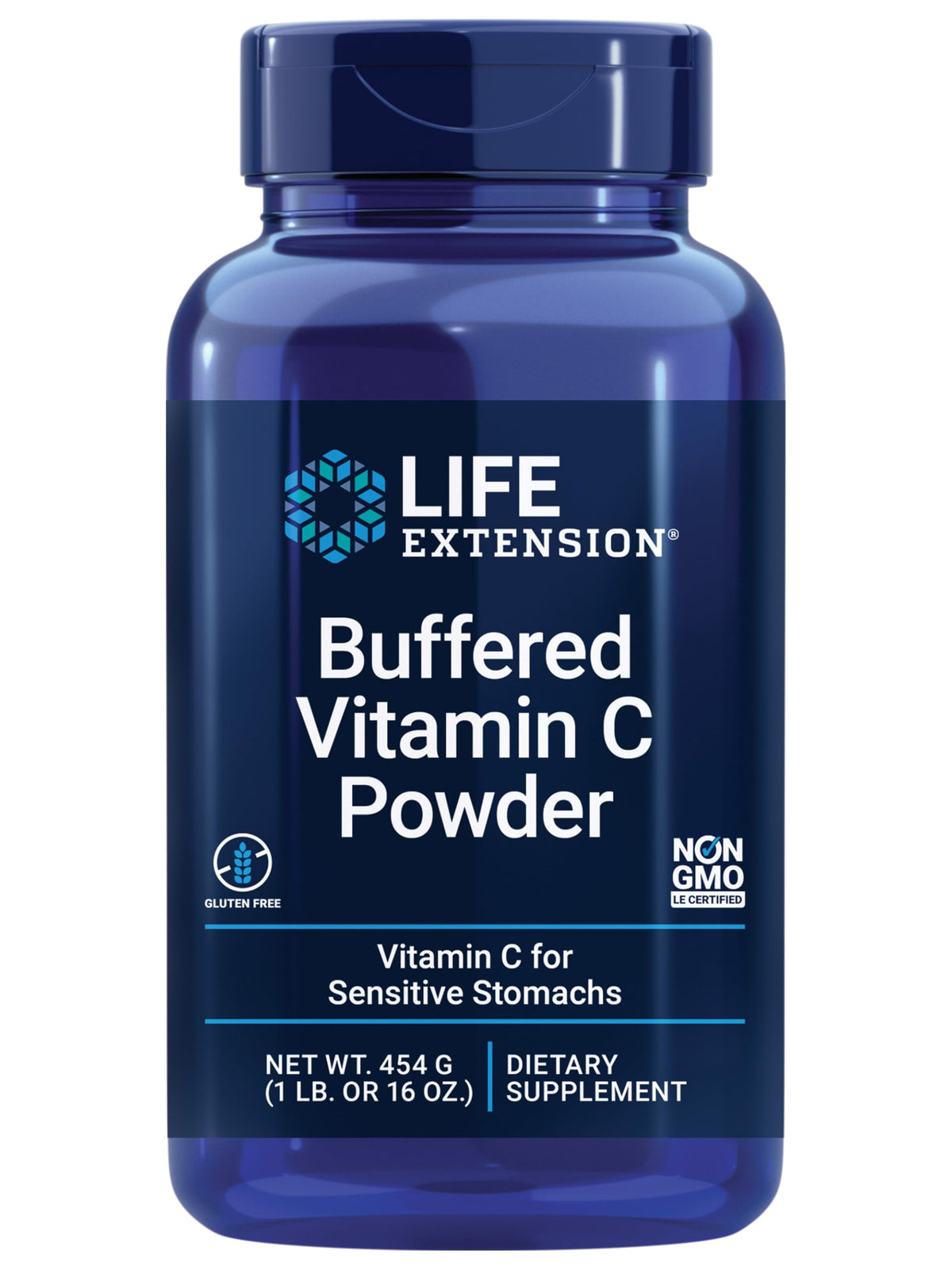 Life Extension Poudre vitamine C tamponnée – bouteille visible, soutien possible pour estomac sensible grâce aux minéraux tamponnants.