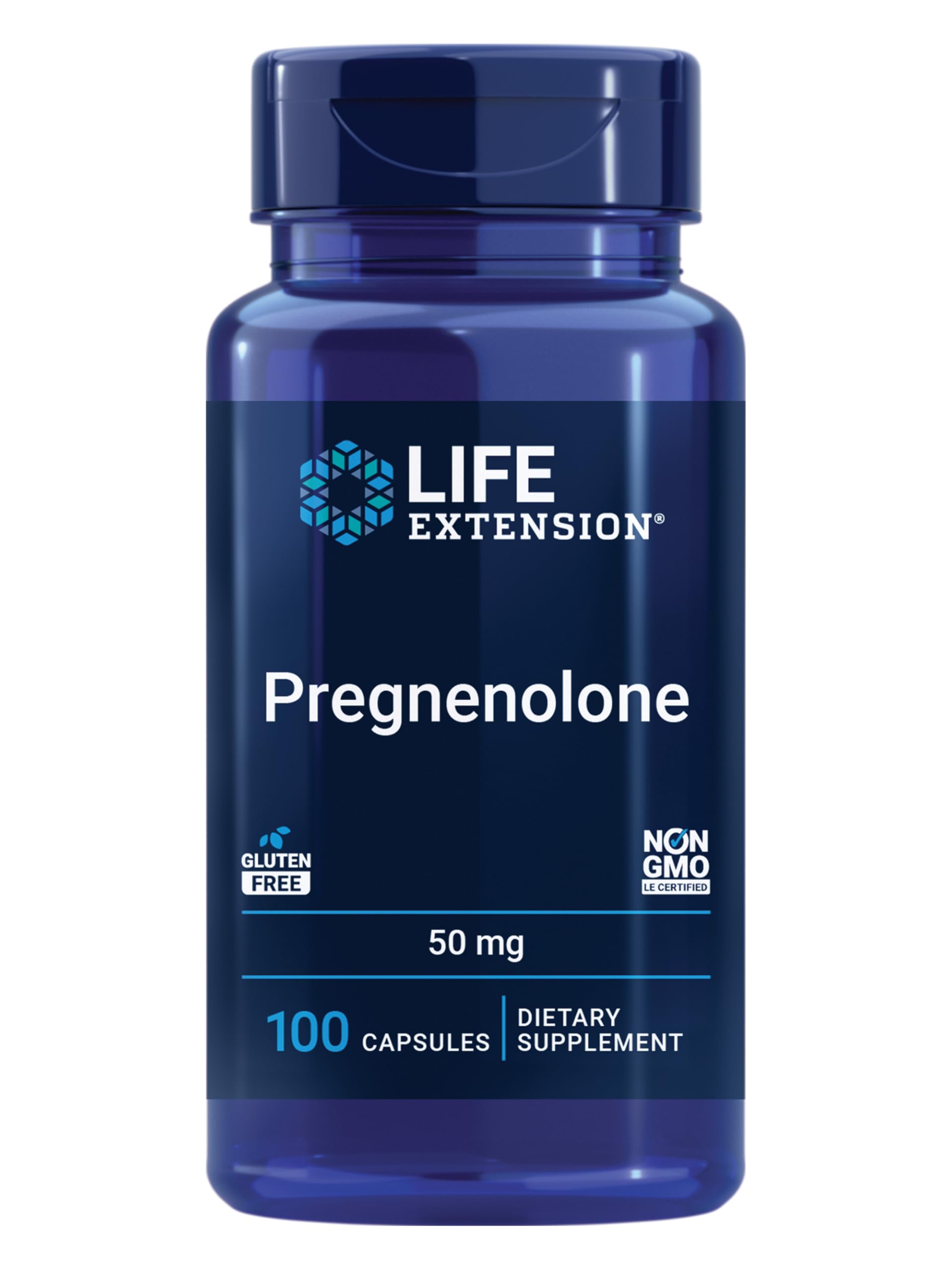 Life Extension Pregnenolone – Bouteille 100 capsules – soutien potentiel à l'équilibre hormonal.
