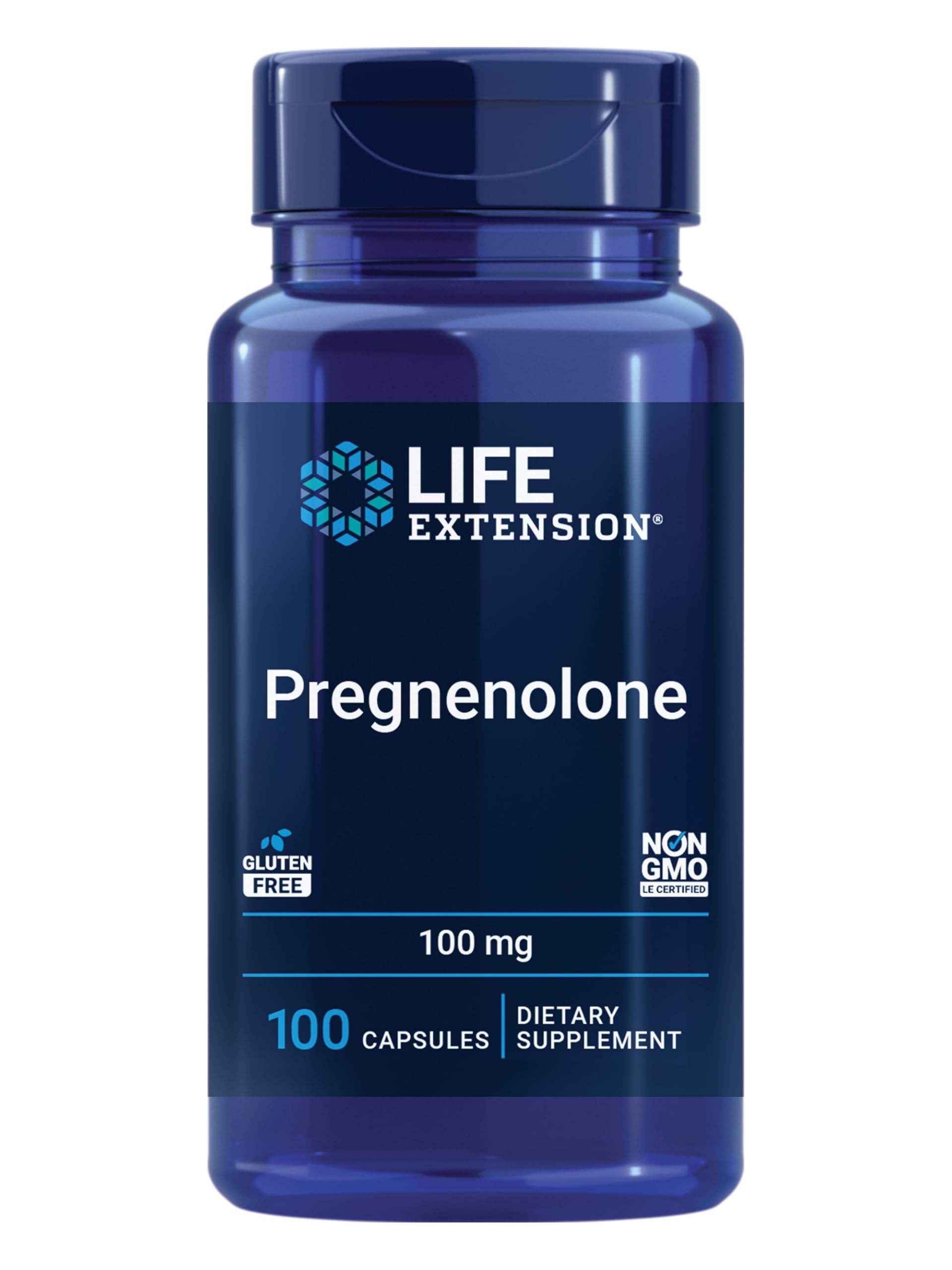 Life Extension Pregnenolone – bouteille claire – soutien potentiel à l'équilibre hormonal