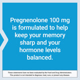 Life Extension Pregnenolone – emballage arrière – informations certifiées et sans allergènes